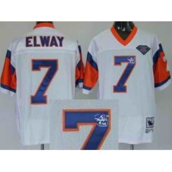 Denver Broncos 7 John Elway White Throwback M&N Signed NFL Jerseys